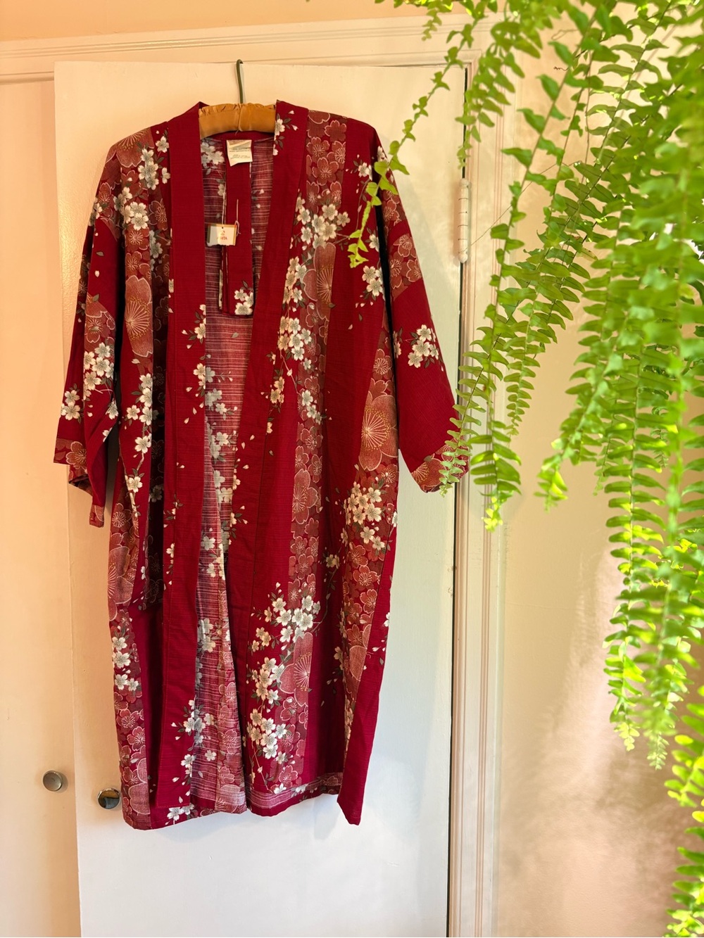 Burgundy Floral Kimono Robe - Elegant Draped Lounge Wrap